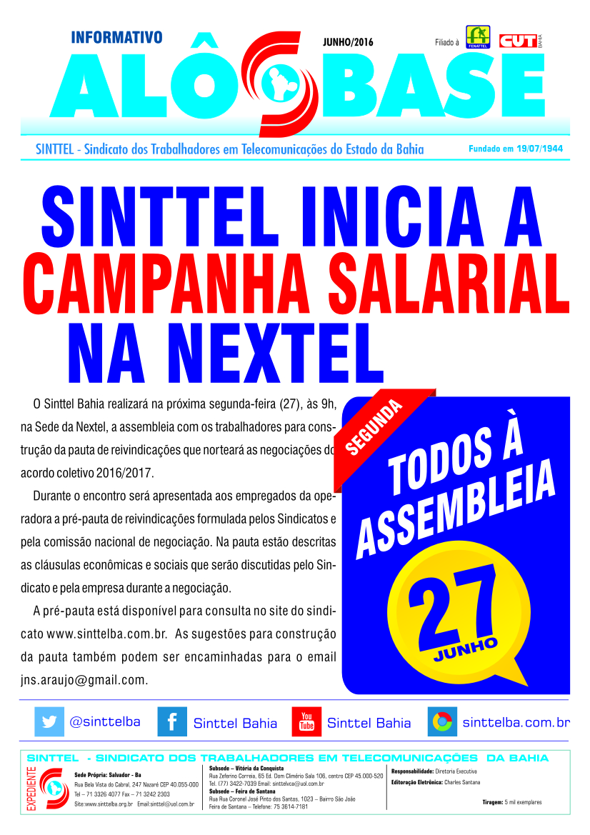 Hoje (27) Ã© dia de assembleia na Nextel